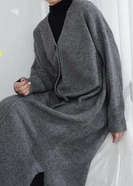 Gray Sweater Weather Moda V Neck Button Down Tunic Fall Knit Dresses