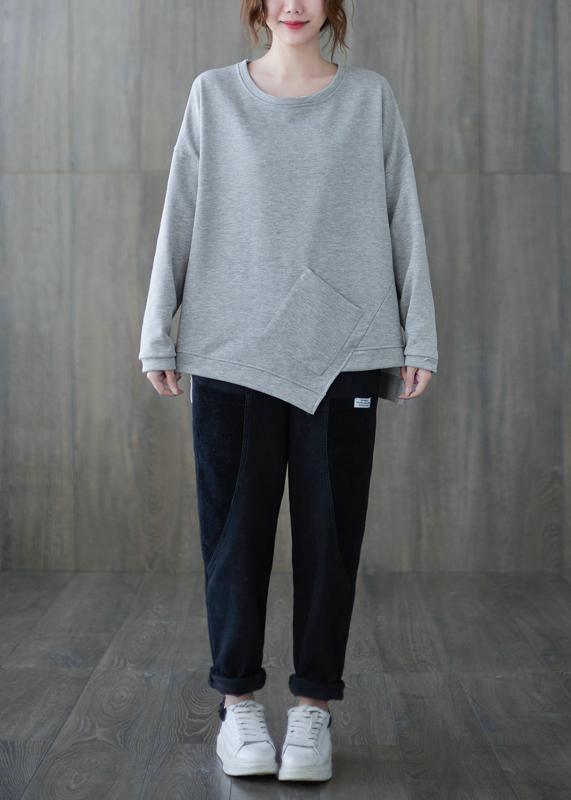Gray Clothes for O Neck Asymmetric Midi Top