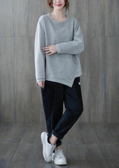 Chic gray clothes For Women o neck asymmetric Midi top