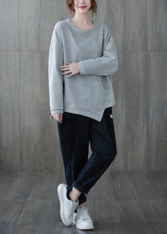 Gray Clothes for O Neck Asymmetric Midi Top