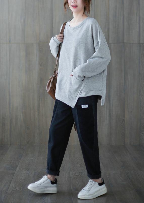 Gray Clothes for O Neck Asymmetric Midi Top