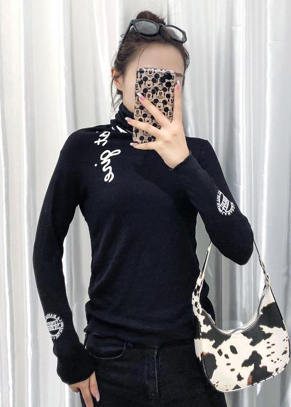 High Neck Tops Black Letter Silhouette Tops