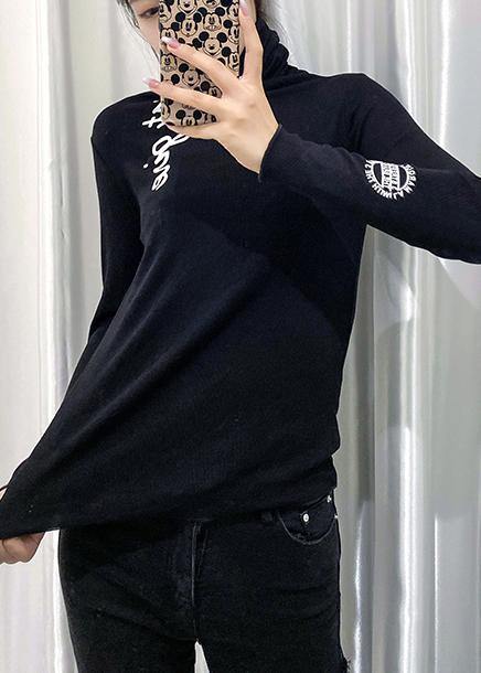 High Neck Tops Black Letter Silhouette Tops