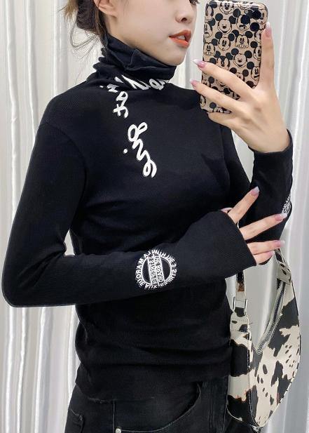 High Neck Tops Black Letter Silhouette Tops