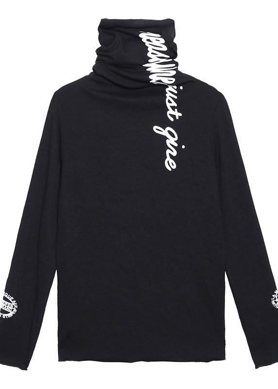 High Neck Tops Black Letter Silhouette Tops