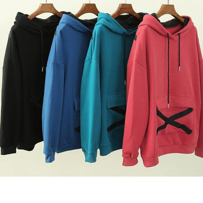 Chic hooded drawstring clothes pink tunic shirt