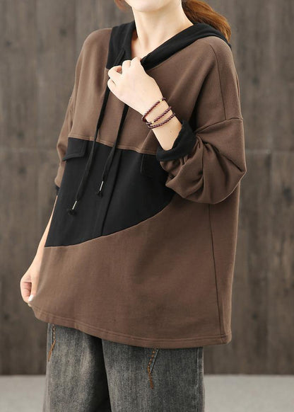 Chic hooded patchwork Blouse Tutorials chocolate tops