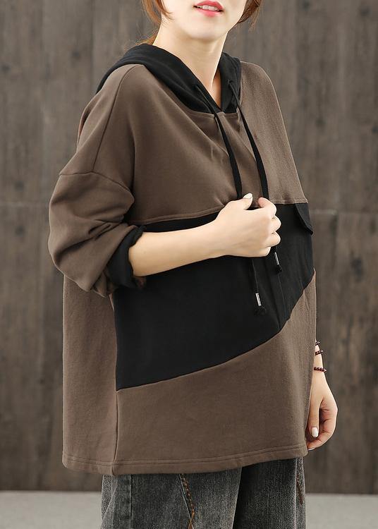 Chic hooded patchwork Blouse Tutorials chocolate tops