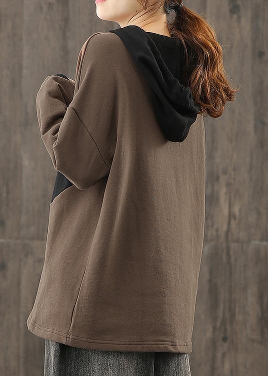 Chic hooded patchwork Blouse Tutorials chocolate tops