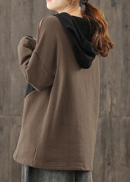 Chic hooded patchwork Blouse Tutorials chocolate tops