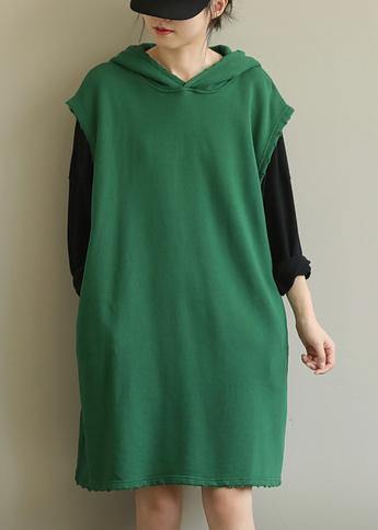 Hooded Pockets Fall Tunic Sleeve Green Dress