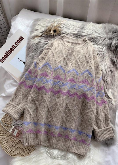 Khaki Striped Sweater Wardrobes Design O Neck Baggy Knitted Dress