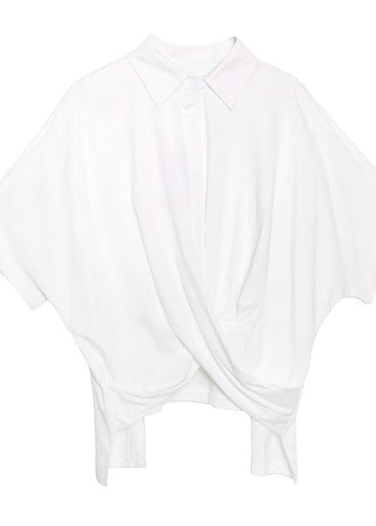 Lapel Asymmetric Cotton Shirts Tunic Tops Black Blouse