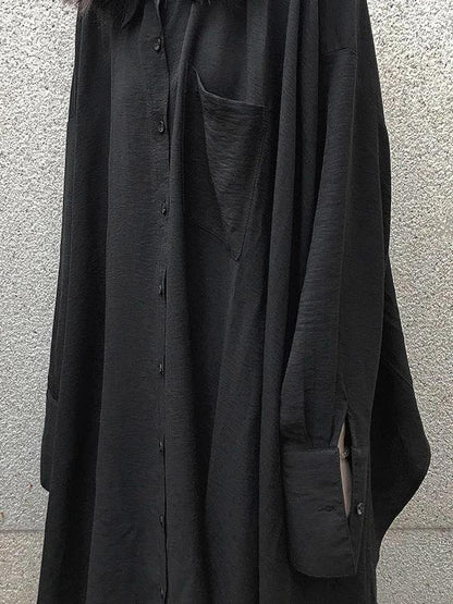 Lapel Asymmetric Cotton Spring for Black a Line Shirt Dresses