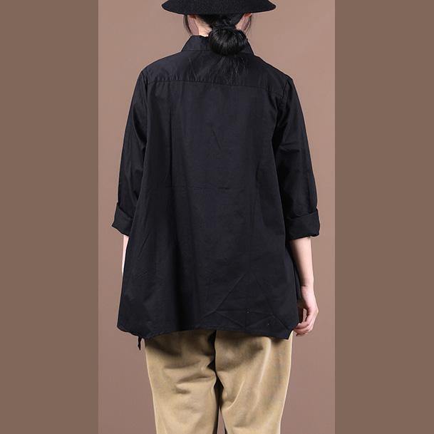 Lapel Large Hem Fall Shirts Work Outfits Black Tops