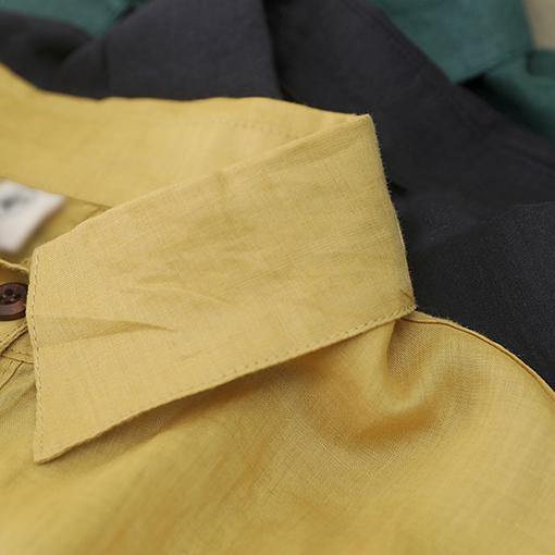 Lapel Pockets Linen Shirts Christmas Gifts Khaki Blouse