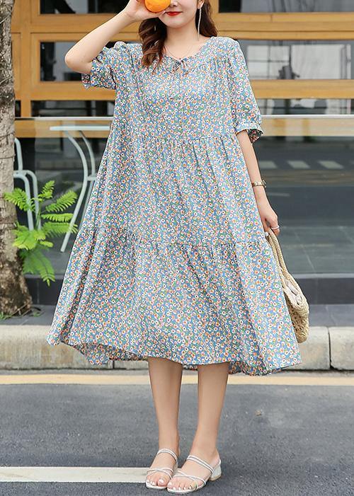 Light Blue Cotton Wardrobes Ruffles Hem Dresses Summer Dresses