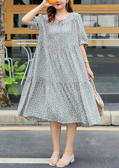 Light Blue Cotton Wardrobes Ruffles Hem Dresses Summer Dresses