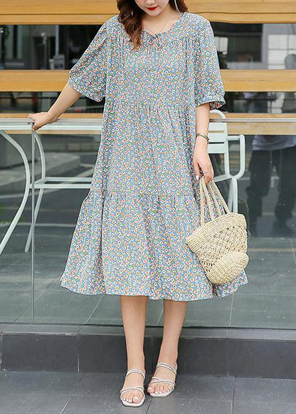 Light Blue Cotton Wardrobes Ruffles Hem Dresses Summer Dresses