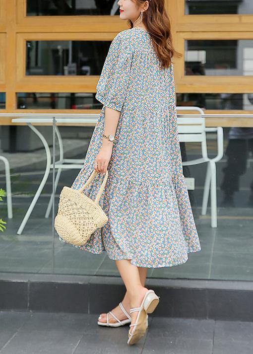 Light Blue Cotton Wardrobes Ruffles Hem Dresses Summer Dresses
