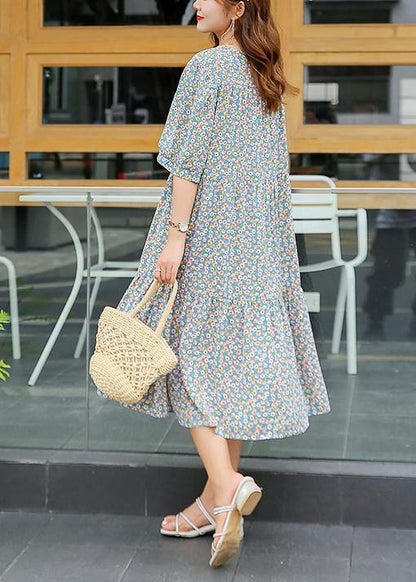 Light Blue Cotton Wardrobes Ruffles Hem Dresses Summer Dresses