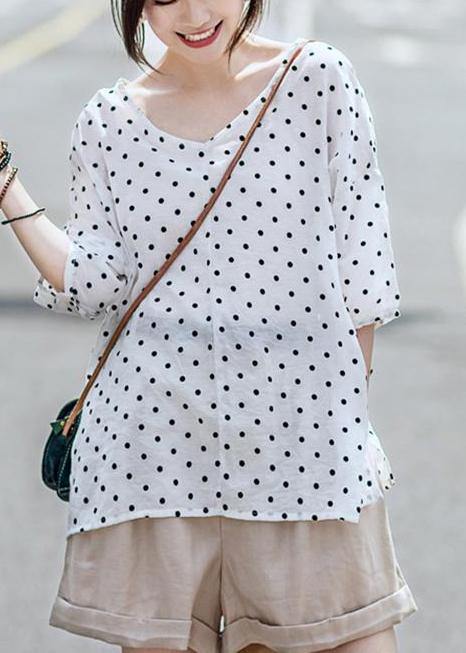 Linen Blouse Linen Dot V-neck Blouse