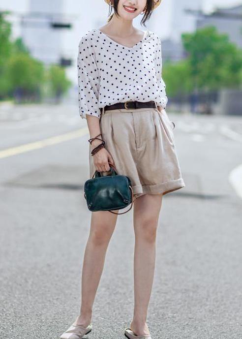 Linen Blouse Linen Dot V-neck Blouse