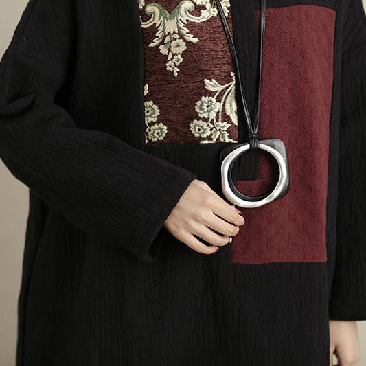Linen Robes Long Sleeve Pockets High-low Hem Raw-edge Trim Dress