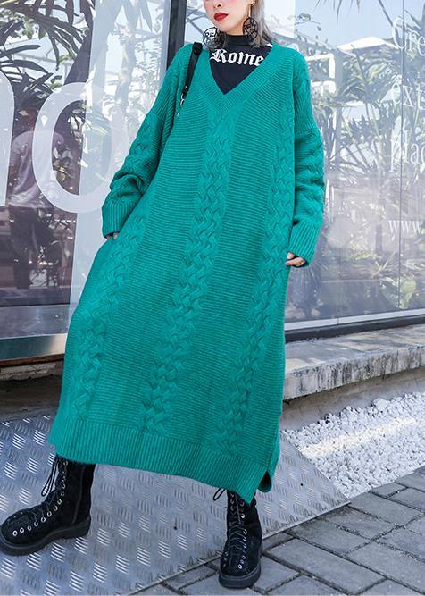 Low High Design Sweater V Neck Weather Quotes Blue Big Knit Dresses