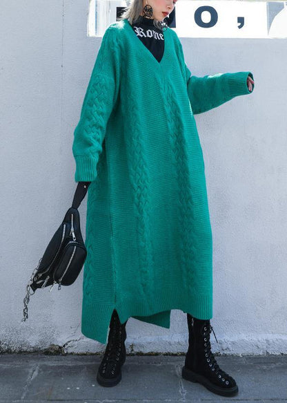Low High Design Sweater V Neck Weather Quotes Blue Big Knit Dresses