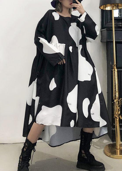 Low High Design Cotton High Waist Tunics Sleeve Black Cotton Robes Dresses