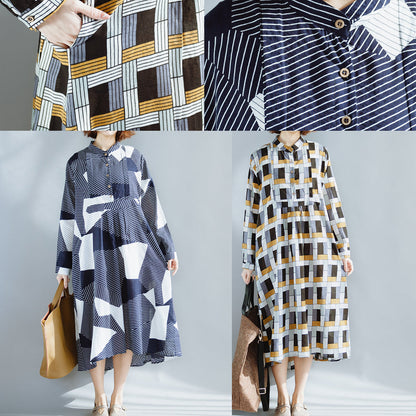 Navy Cotton Clothes for Fine Wardrobes Stand Collar Extra Large Hem Maxi Summer Dress