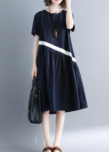 Navy Cotton Clothes for Patchwork Loose Summer Dress