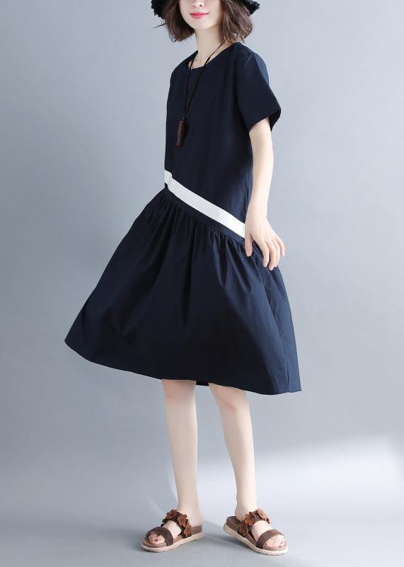 Navy Cotton Clothes for Patchwork Loose Summer Dress