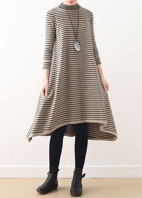 Nude Striped Sweater Outfits Diy High Neck Daily Sweater Dress