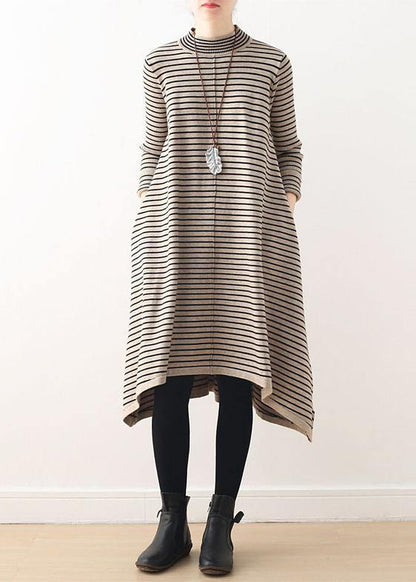 Nude Striped Sweater Outfits Diy High Neck Daily Sweater Dress