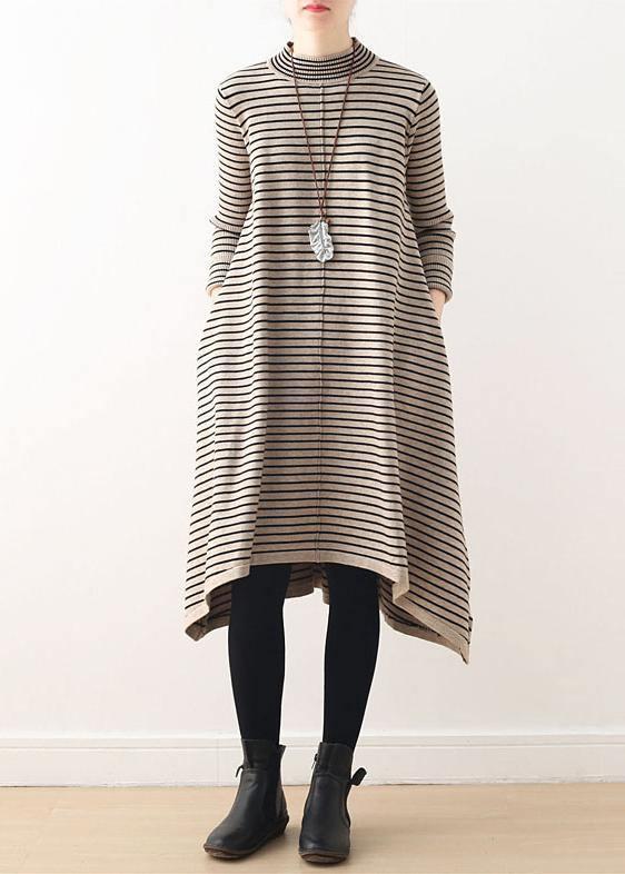 Nude Striped Sweater Outfits Diy High Neck Daily Sweater Dress