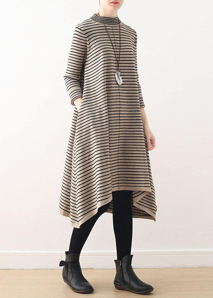 Nude Striped Sweater Outfits Diy High Neck Daily Sweater Dress