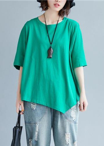 O Neck Asymmetric Cotton Tunic Top Shape Green Top