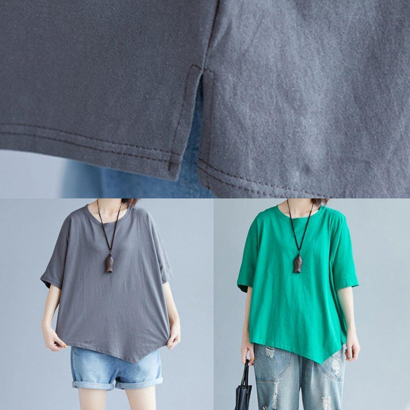 O Neck Asymmetric Cotton Tunic Top Shape Green Top
