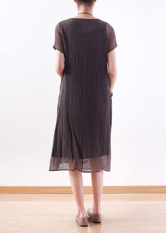 O Neck Asymmetric Silk Linen Clothes for Korea Work Outfits Gray Maxi Dresses Summer