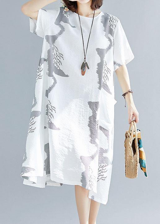 O Neck Cotton Quilting Clothes Outfits White Prints a Line Dress Summer