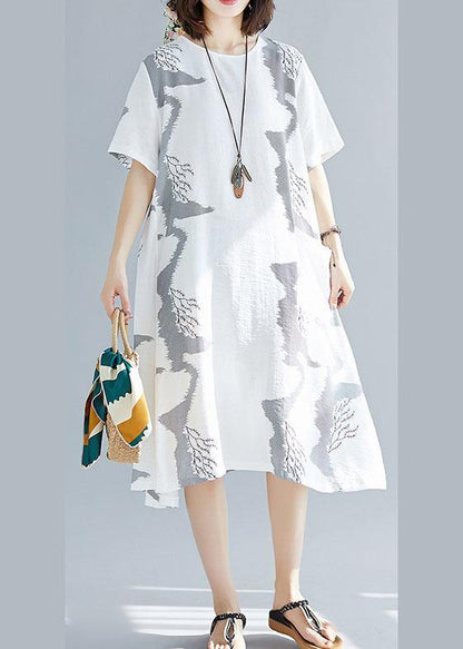 O Neck Cotton Quilting Clothes Outfits White Prints a Line Dress Summer