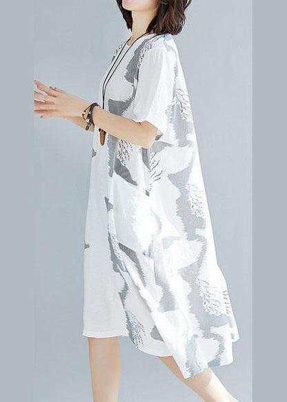 O Neck Cotton Quilting Clothes Outfits White Prints a Line Dress Summer