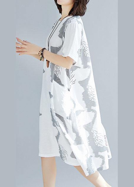 O Neck Cotton Quilting Clothes Outfits White Prints a Line Dress Summer