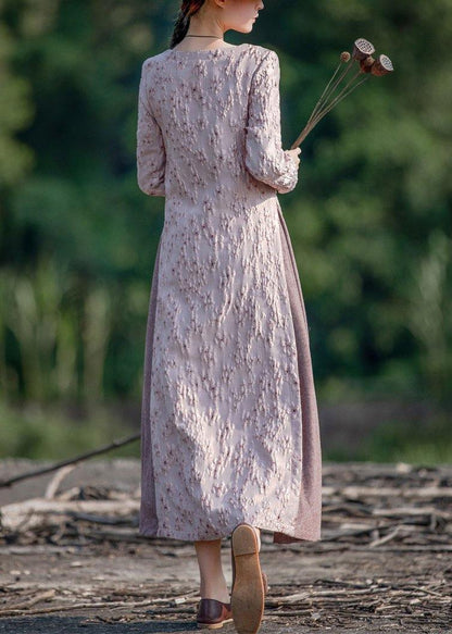 O Neck False Two Pieces Spring Clothes for Photography Pink Embroidery Dresses
