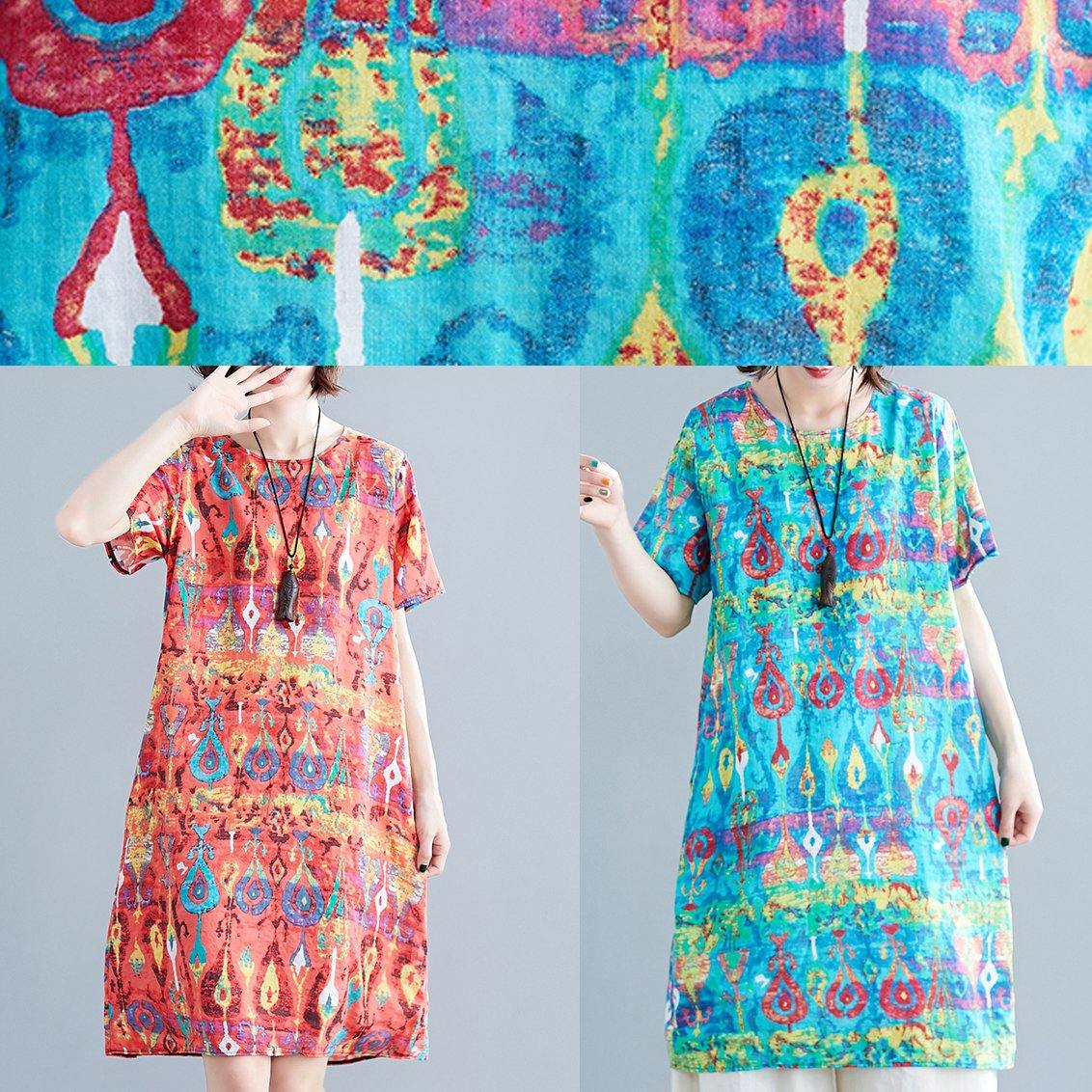 O Neck Linen Clothes Neckline Green Prints Dresses Summer