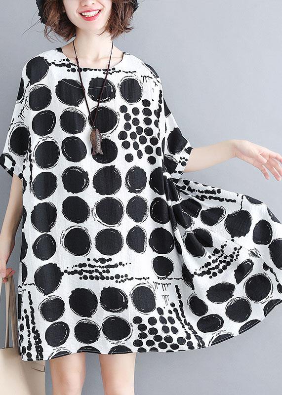 O Neck Linen Quilting Dresses Tunic Tops Black Plaid Dresses Summer