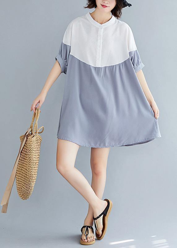 O Neck Patchwork Chiffon Dresses Indian Ideas Gray Blue Dress Summer