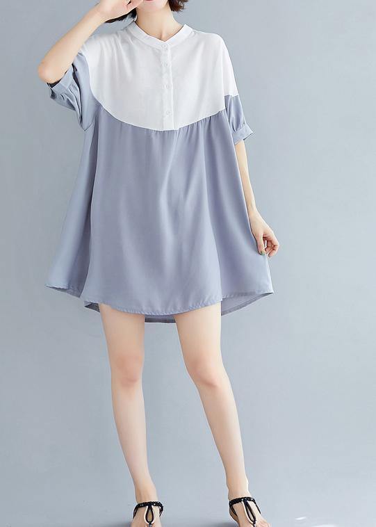 O Neck Patchwork Chiffon Dresses Indian Ideas Gray Blue Dress Summer